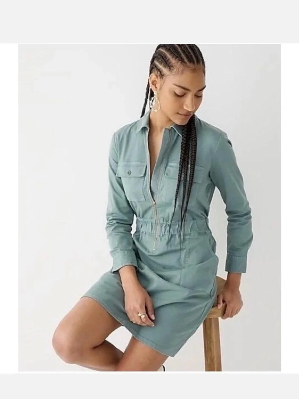 J. Crew Sage Green Utility Midi Dress